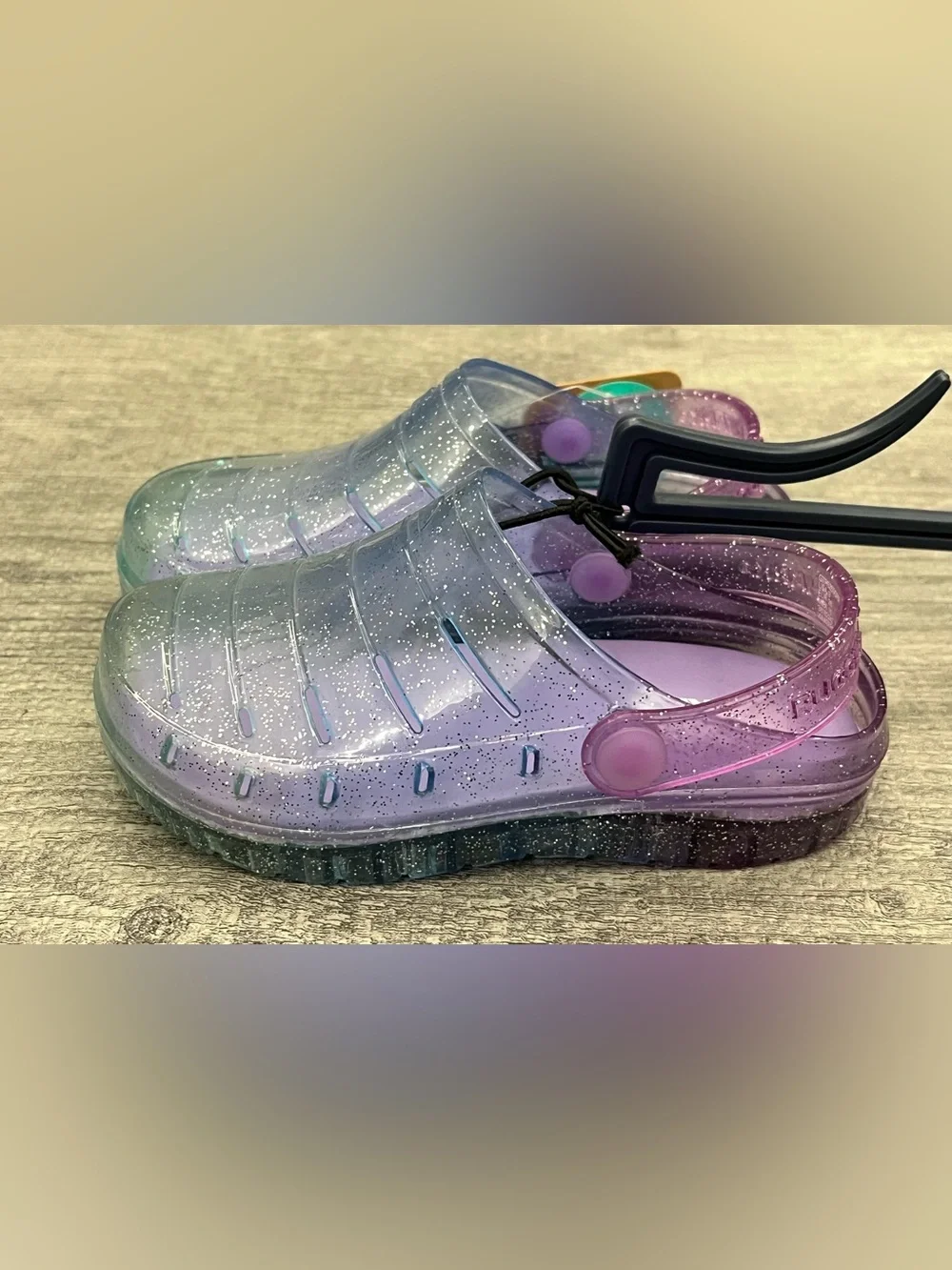 Rugged Shark Glitter Clog Adjustable Strap Unisex Kids Sandal US 9 Purple/Blue
